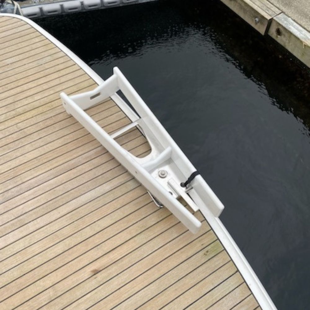 NorDav premium Norwegian swivel davit system for dinghy and jet ski storage on luxury yachts.