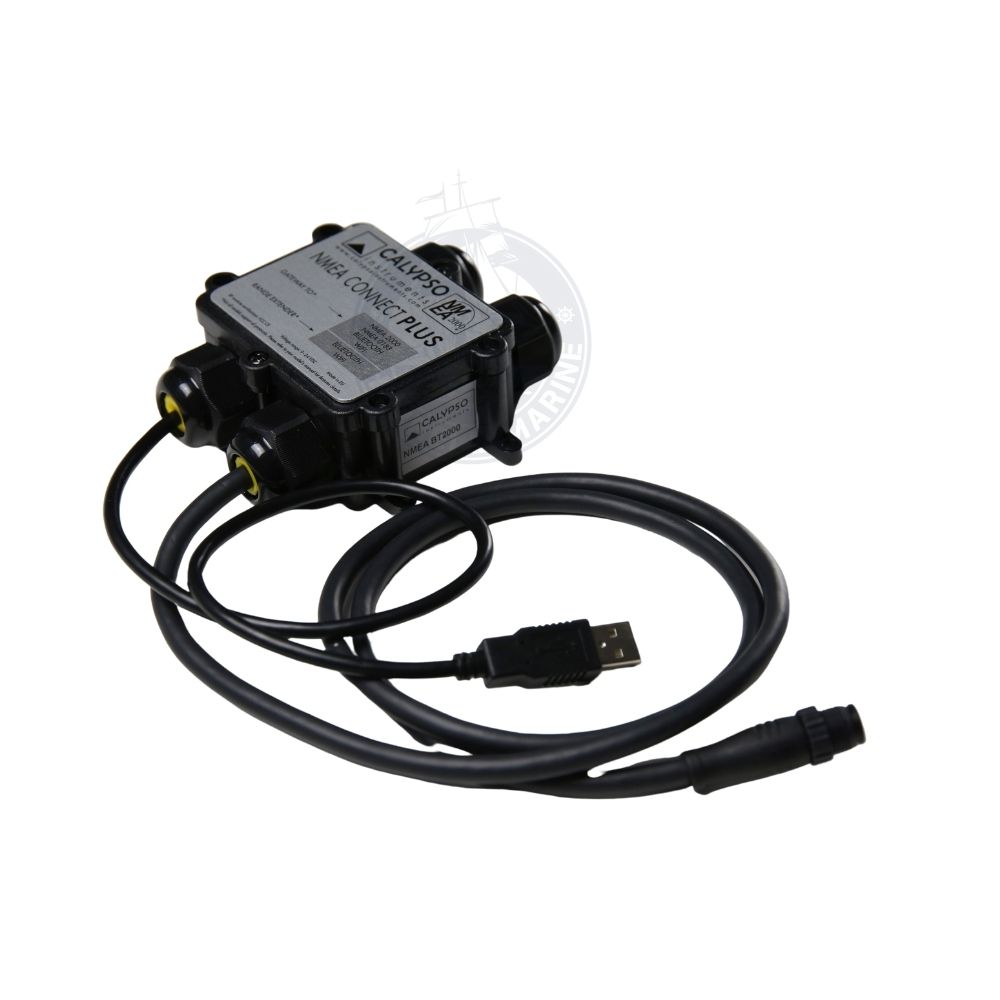Front fascia interface of the Calypso NMEA gateway showing wireless Bluetooth and Wi-Fi data telemetry status indicator lights.