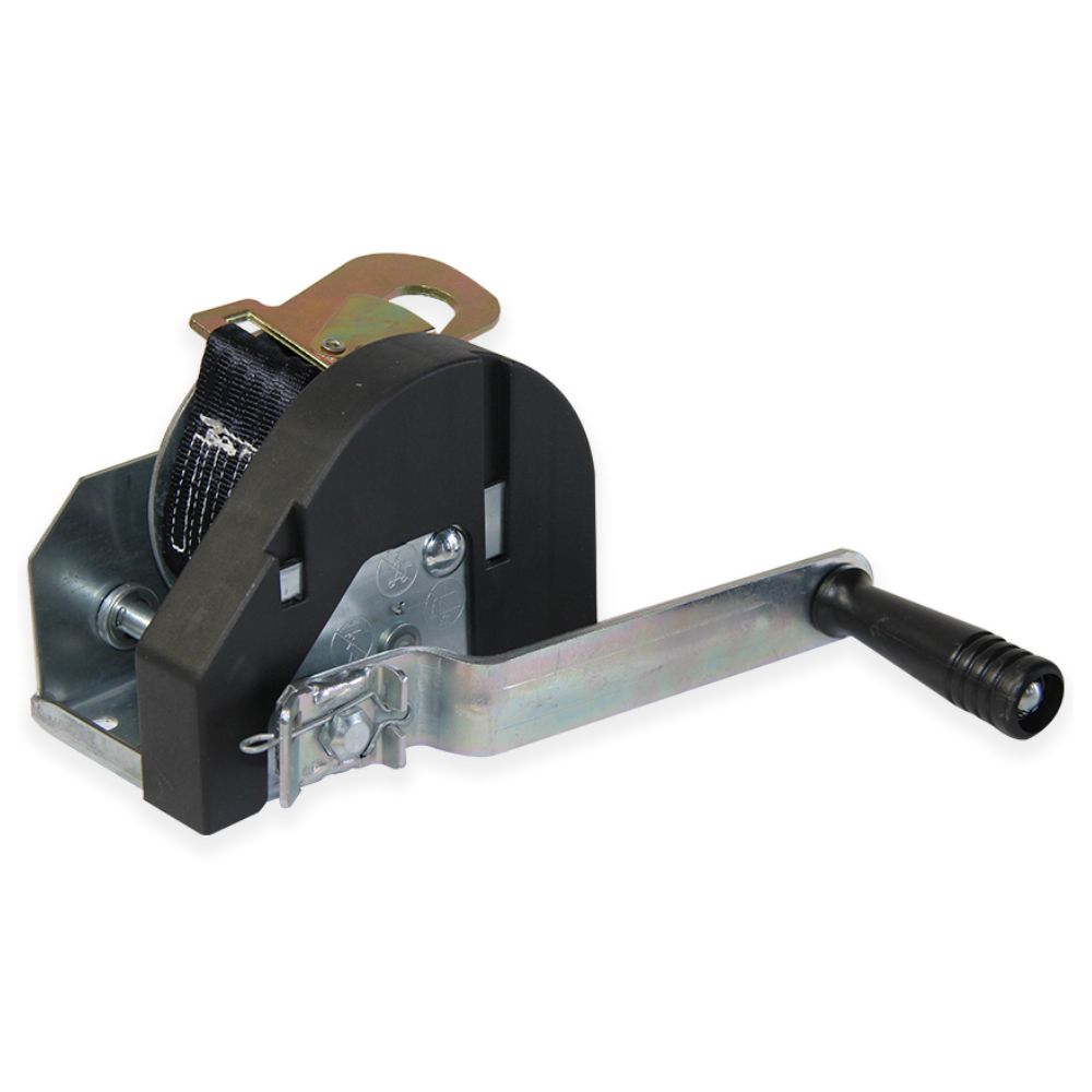 High performance NorDav Goliath TR7 hand winch mounted on a structural boat davit setup.