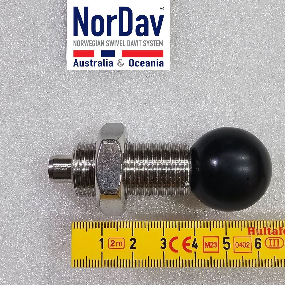 Close-up view of the custom M20 threaded indexing plunger bolt showcasing its precise mechanical shoulder profile.