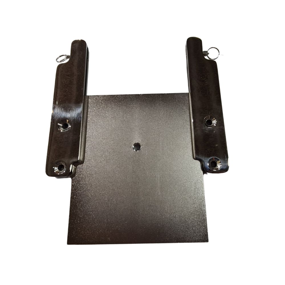 Profile view of the NorDav quick-release cantilever boat davit base bracket anchored to a marine swim platform.