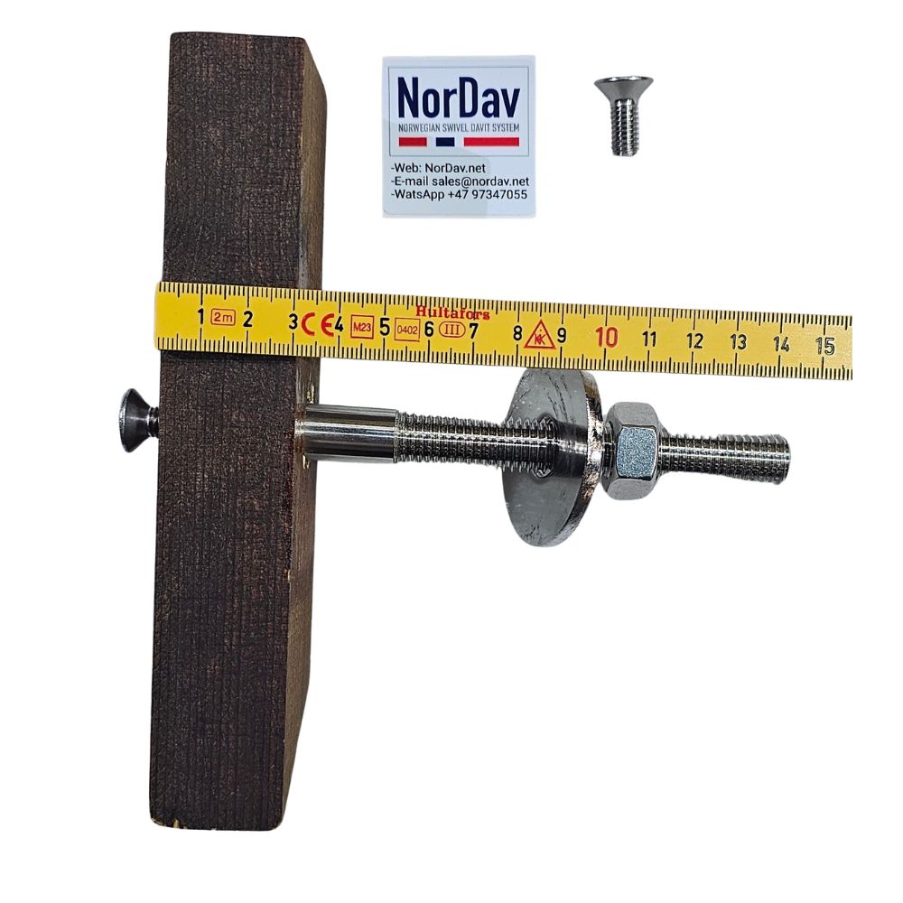 Close-up view of the NorDav quick-release flush mounting bolts anchored cleanly to a boat swim platform.