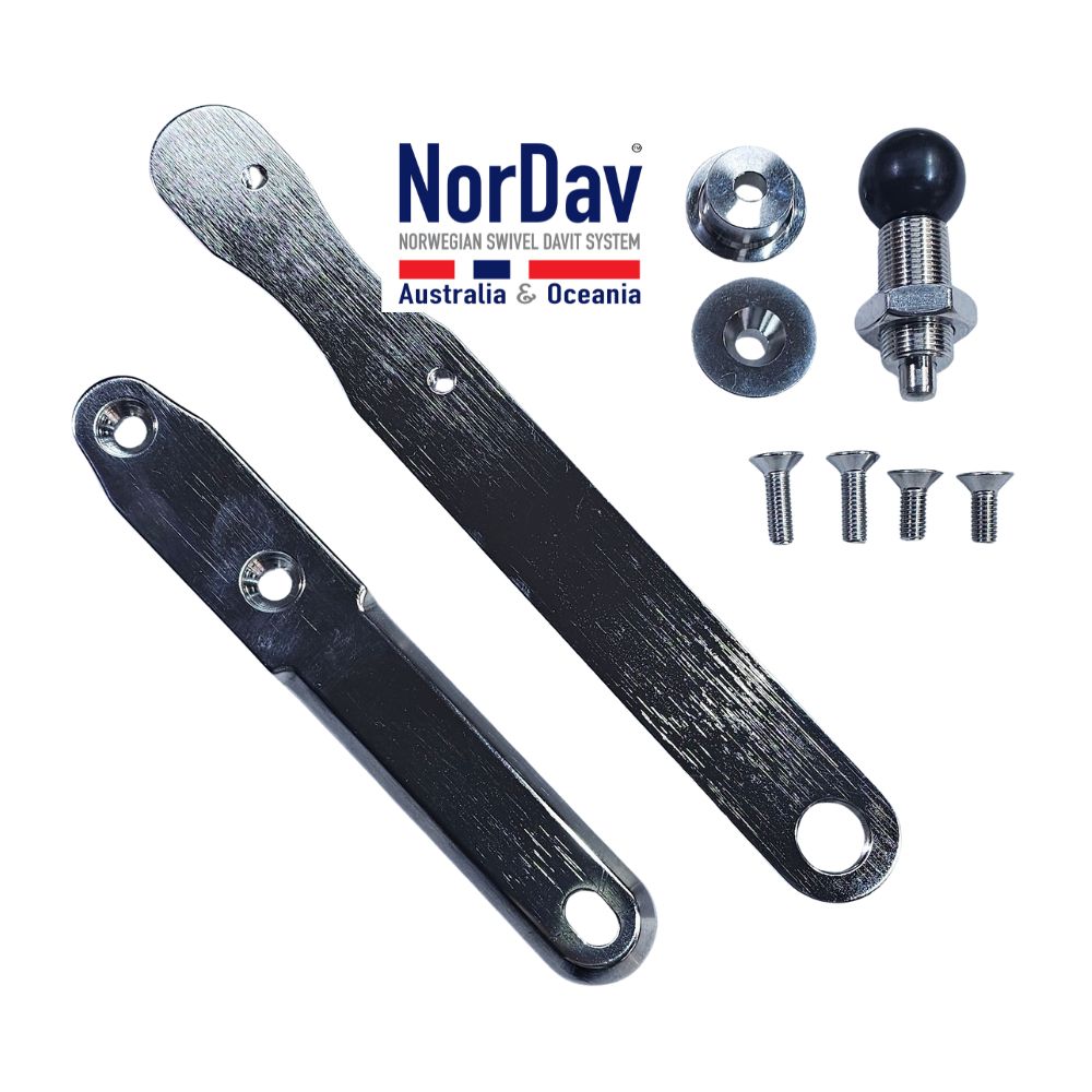 NorDav H-Series extended spring-loaded 316 stainless steel rotation lock pin for horizontal davits on extended swim platforms in